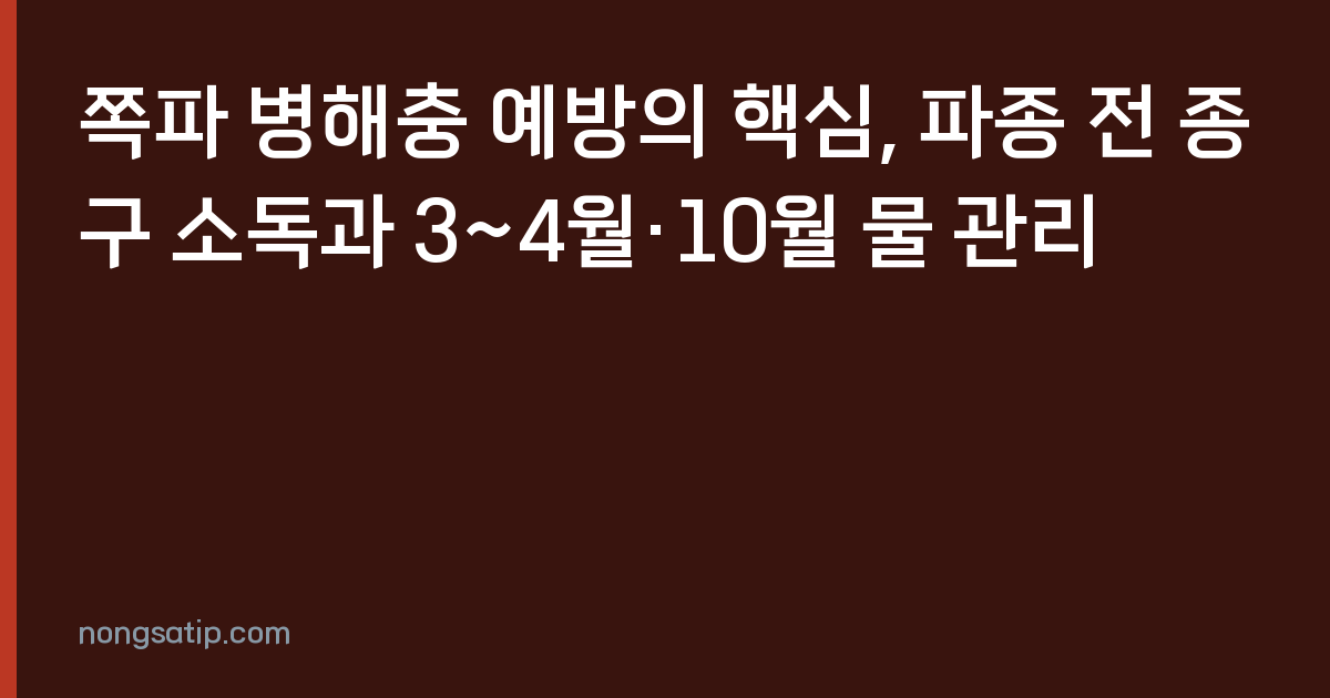 쪽파 병해충 예방의 핵심, 파종 전 종구 소독과 3~4월·10월 물 관리