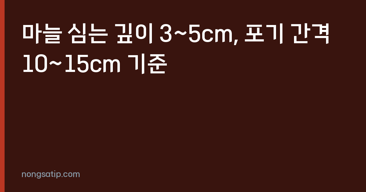 마늘 심는 깊이 3~5cm, 포기 간격 10~15cm 기준