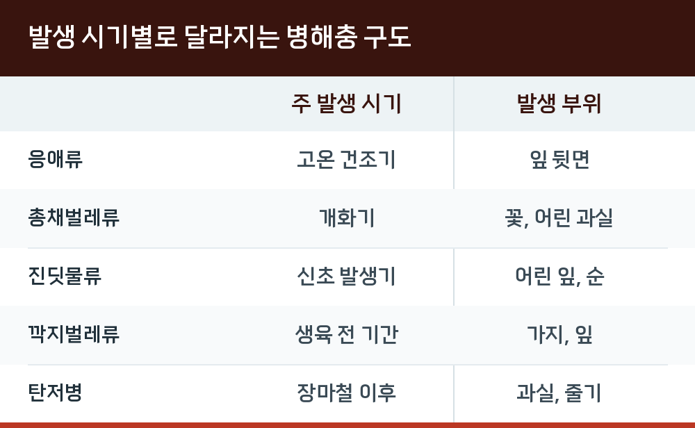발생 시기별로 달라지는 병해충 구도