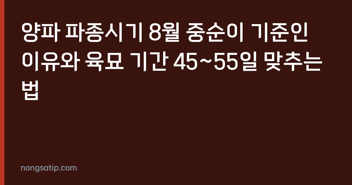 양파 파종시기 8월 중순이 기준인 이유와 육묘 기간 45~55일 맞추는 법