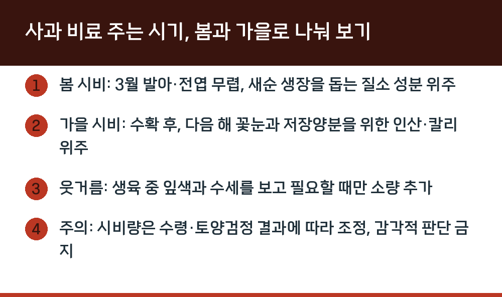 사과 비료 주는 시기, 봄과 가을로 나눠 보기
