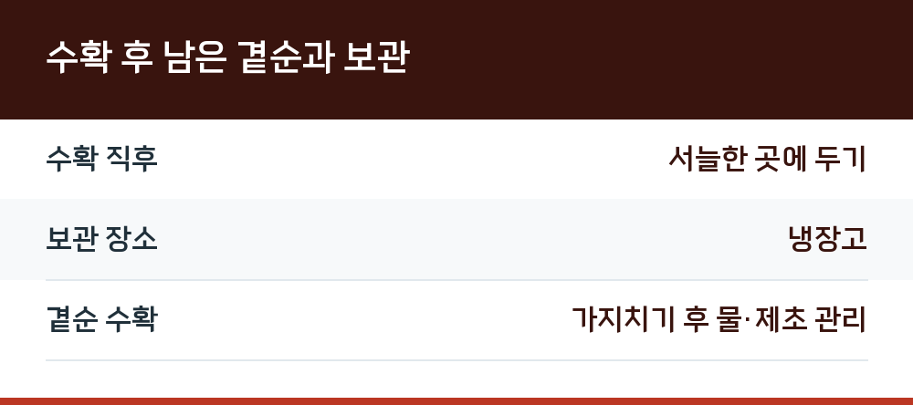 수확 후 남은 곁순과 보관