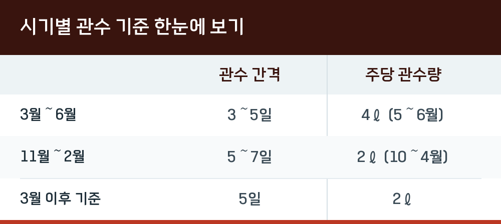 시기별 관수 기준 한눈에 보기