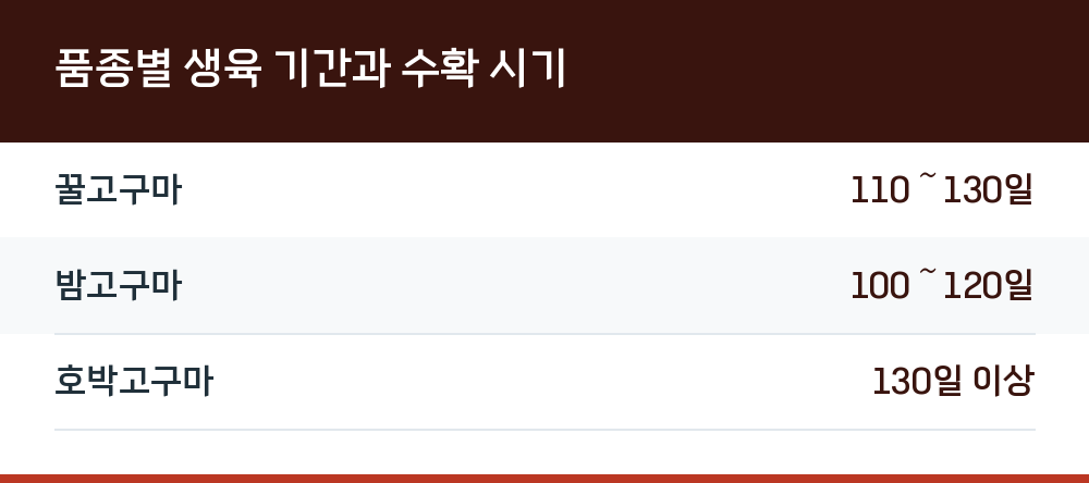 품종별 생육 기간과 수확 시기